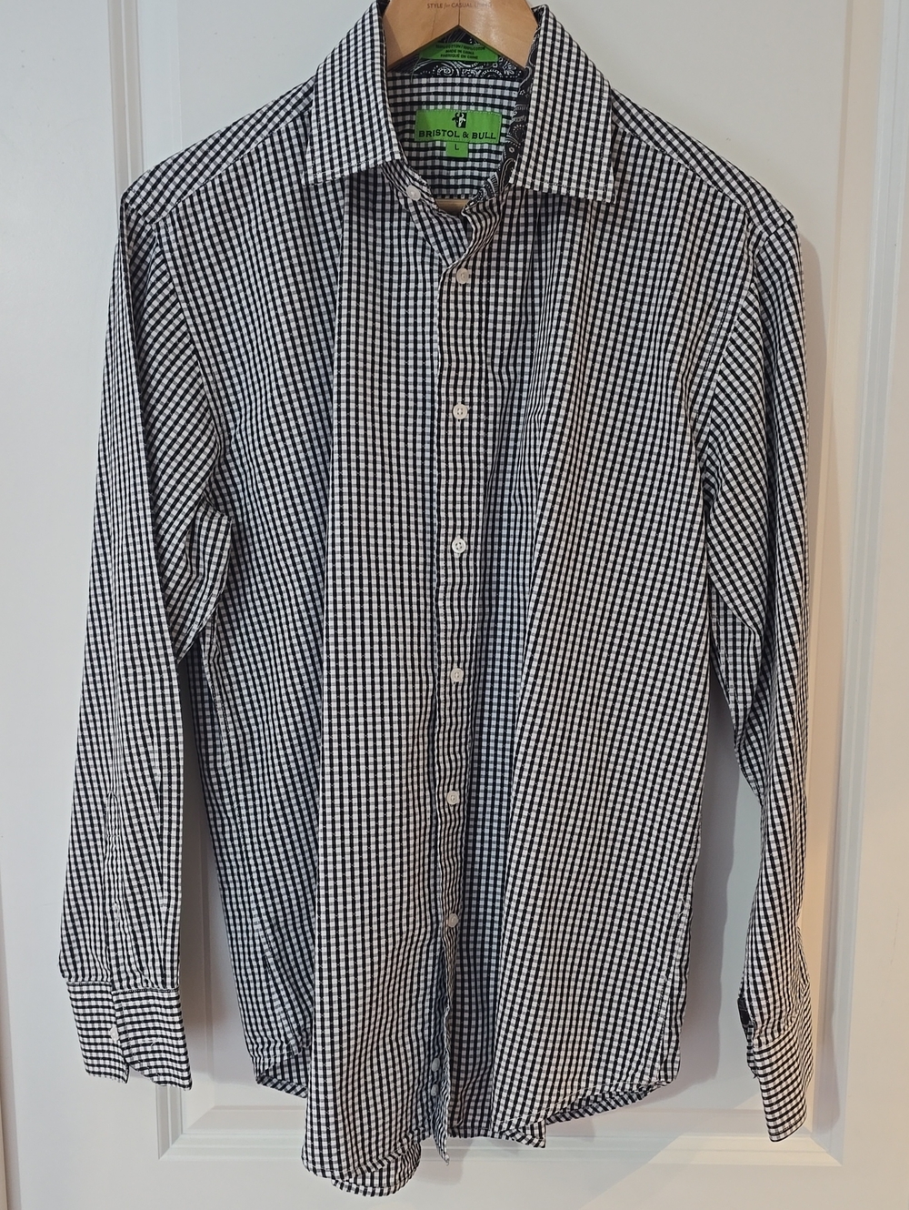 Bristol & Bull Men's Black and White Gingham Dress Shirt